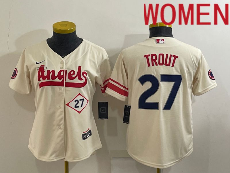 Women Los Angeles Angels 27 Trout Cream City Edition Game Nike 2022 MLB Jerseys